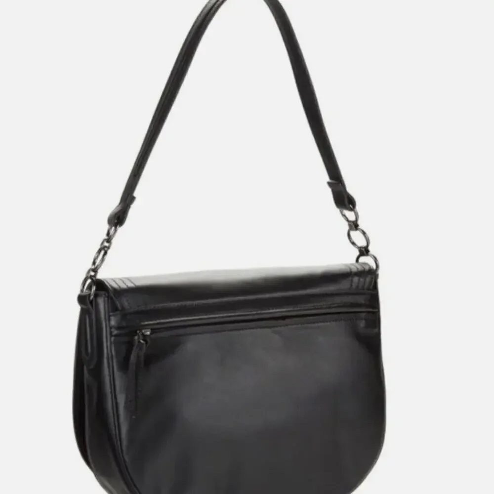Longchamp Large Cavalcade Leather Shoulder Bag Black Lambskin